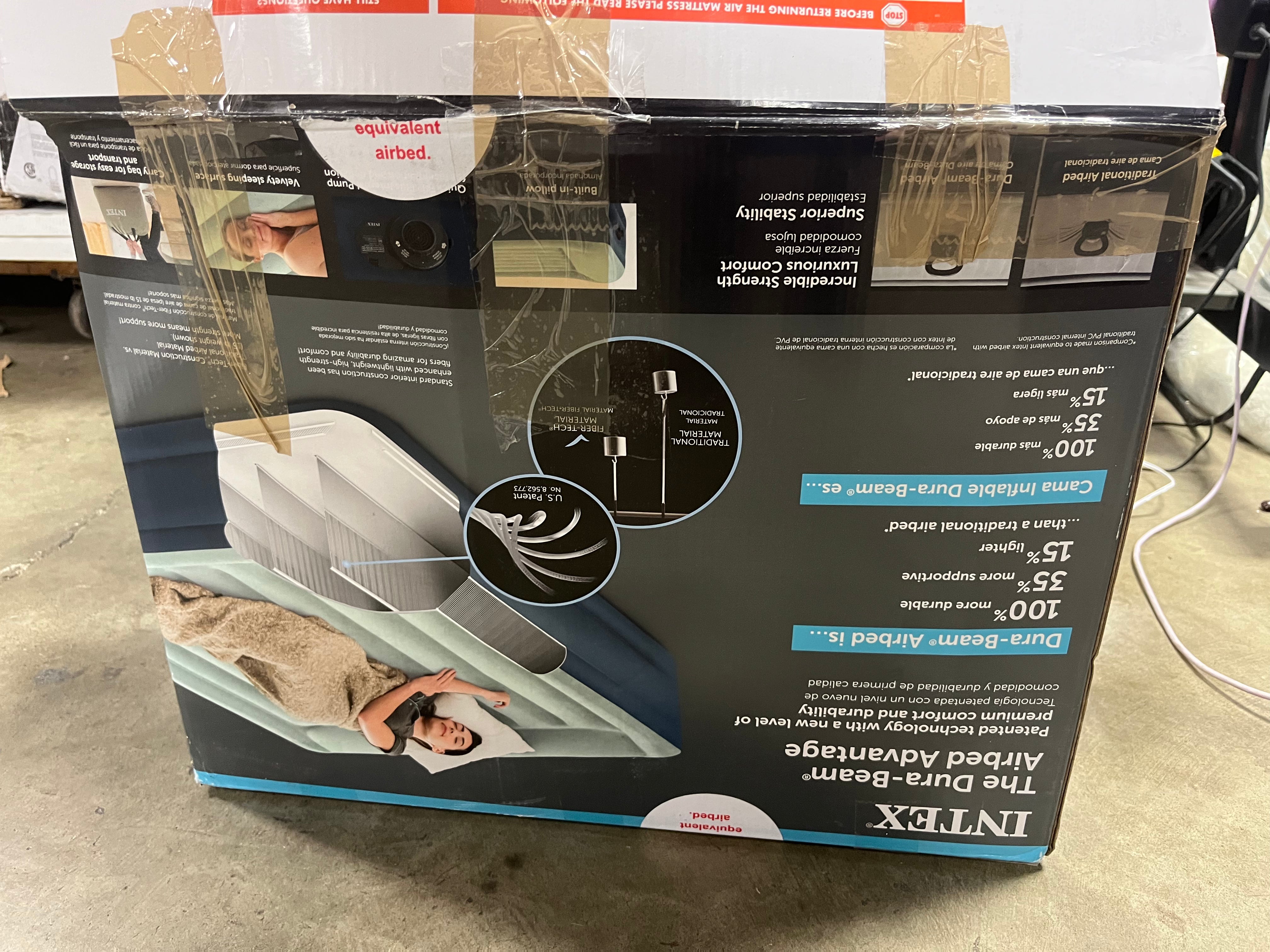 Elevated Pillow Rest Queen Air Mattress with Internal Pump - Off-White/Blue