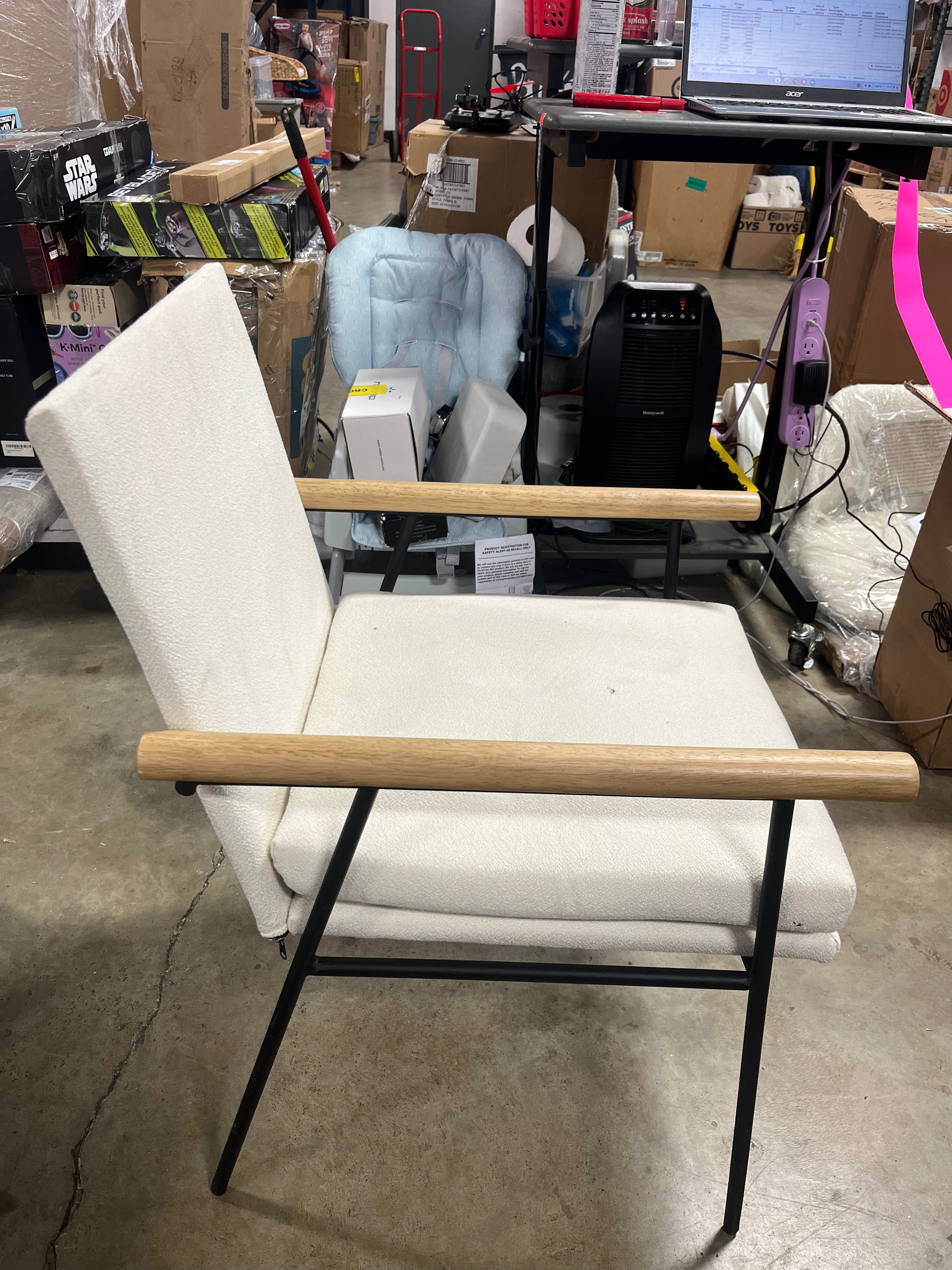 No back cushioned Lewes Wood Arm Upholstered Dining Chair with Metal Legs