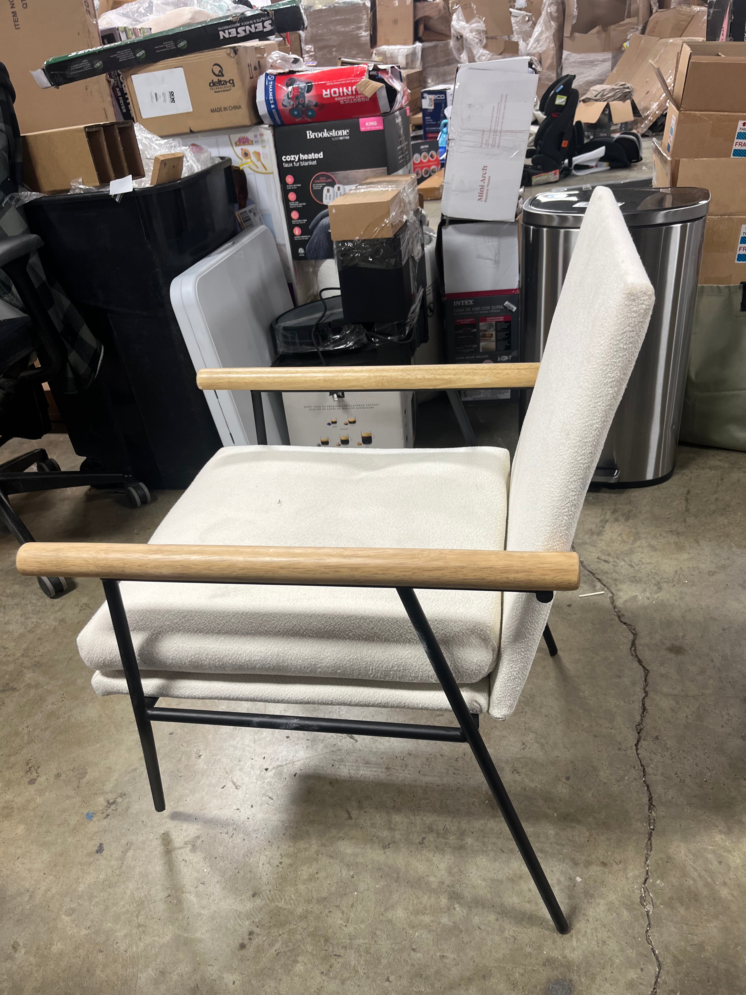 No back cushioned Lewes Wood Arm Upholstered Dining Chair with Metal Legs