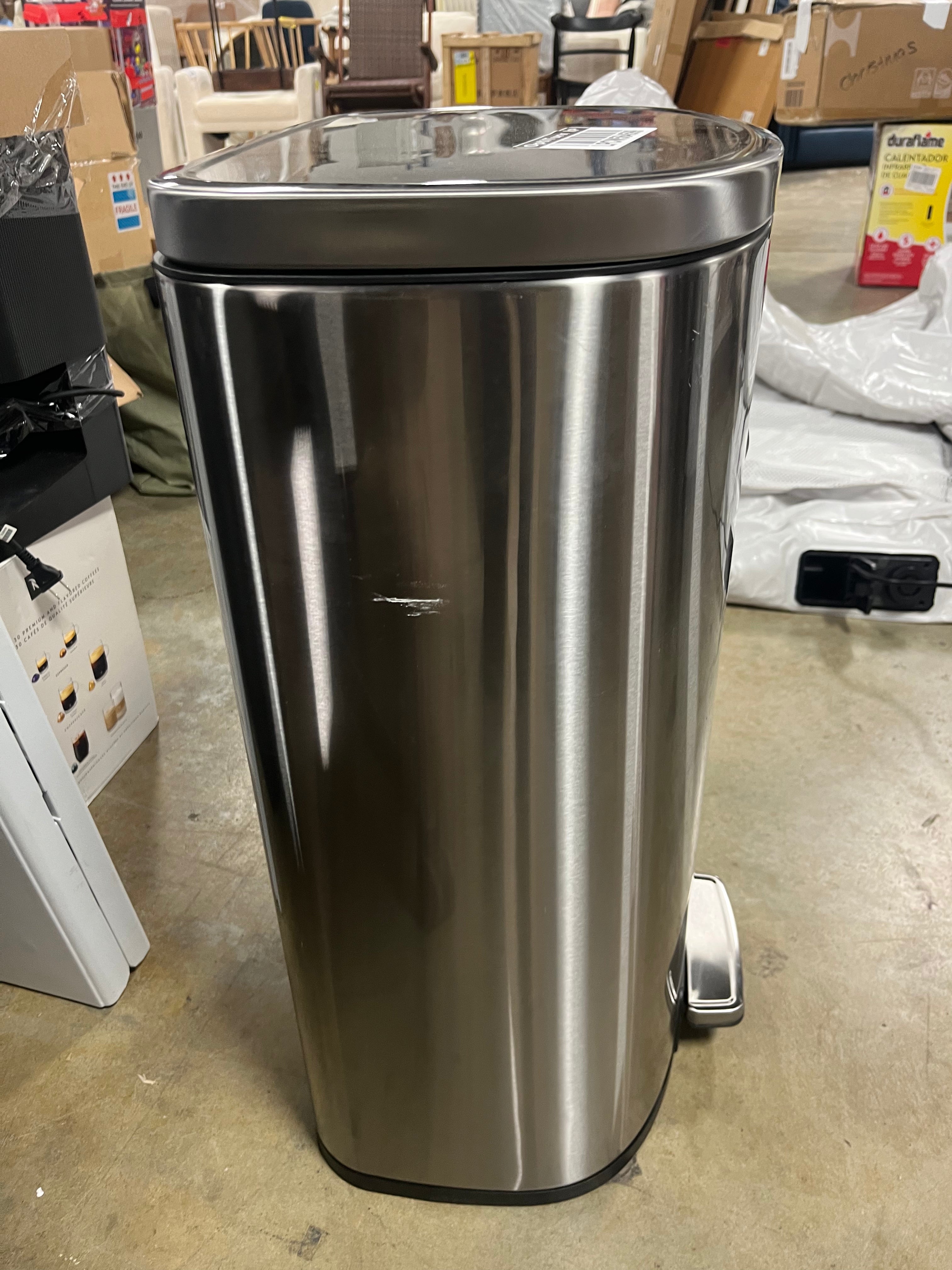 D Shape Step Trash Can - Stainless Steel, 13 Gallon, Kitchen Garbage Can, Smooth Finish, Indoor Use