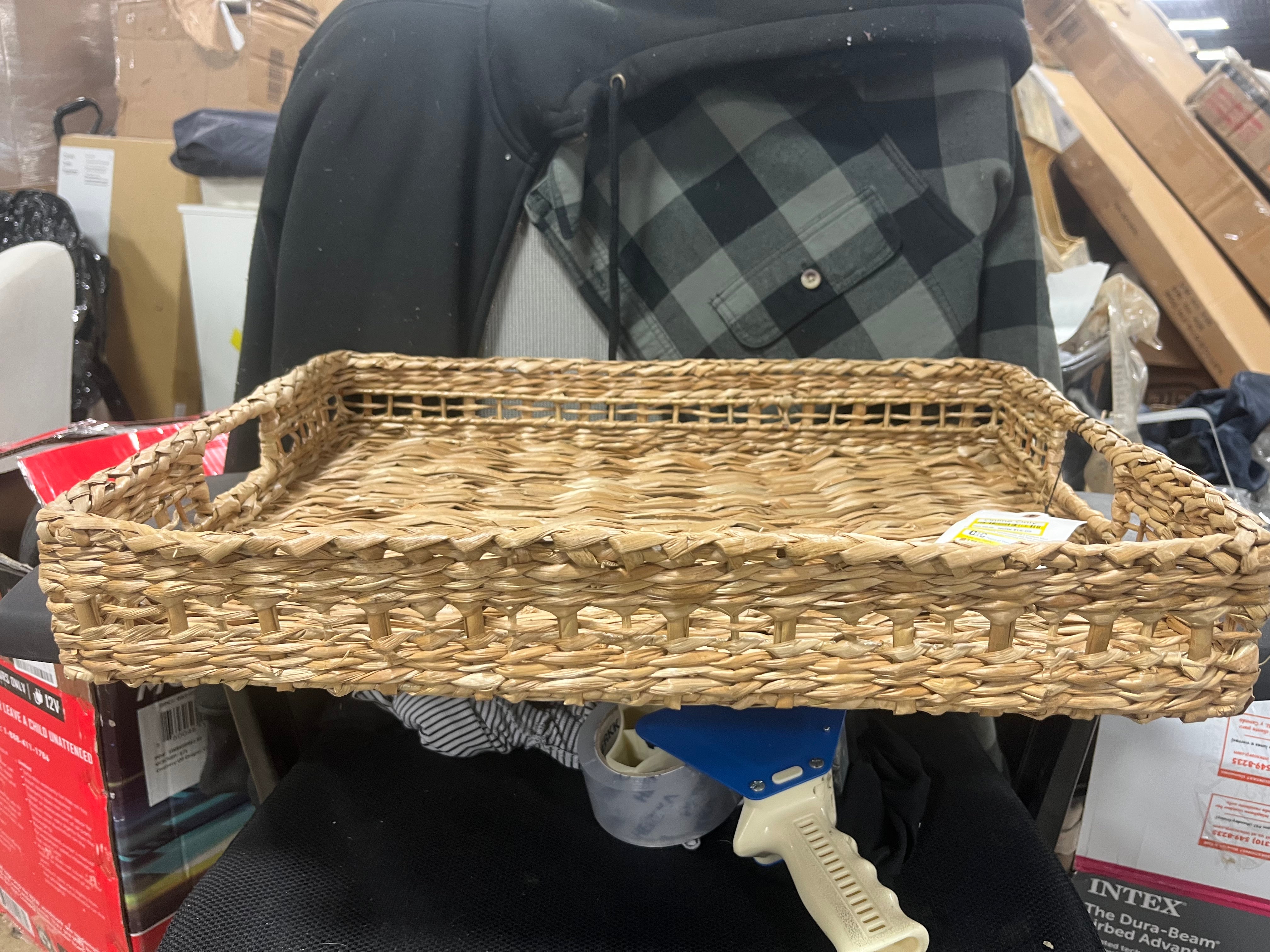 Natural Woven Rectangular Tray with Handles -  Artisanal, Farmhouse Style, Indoor/Outdoor Use