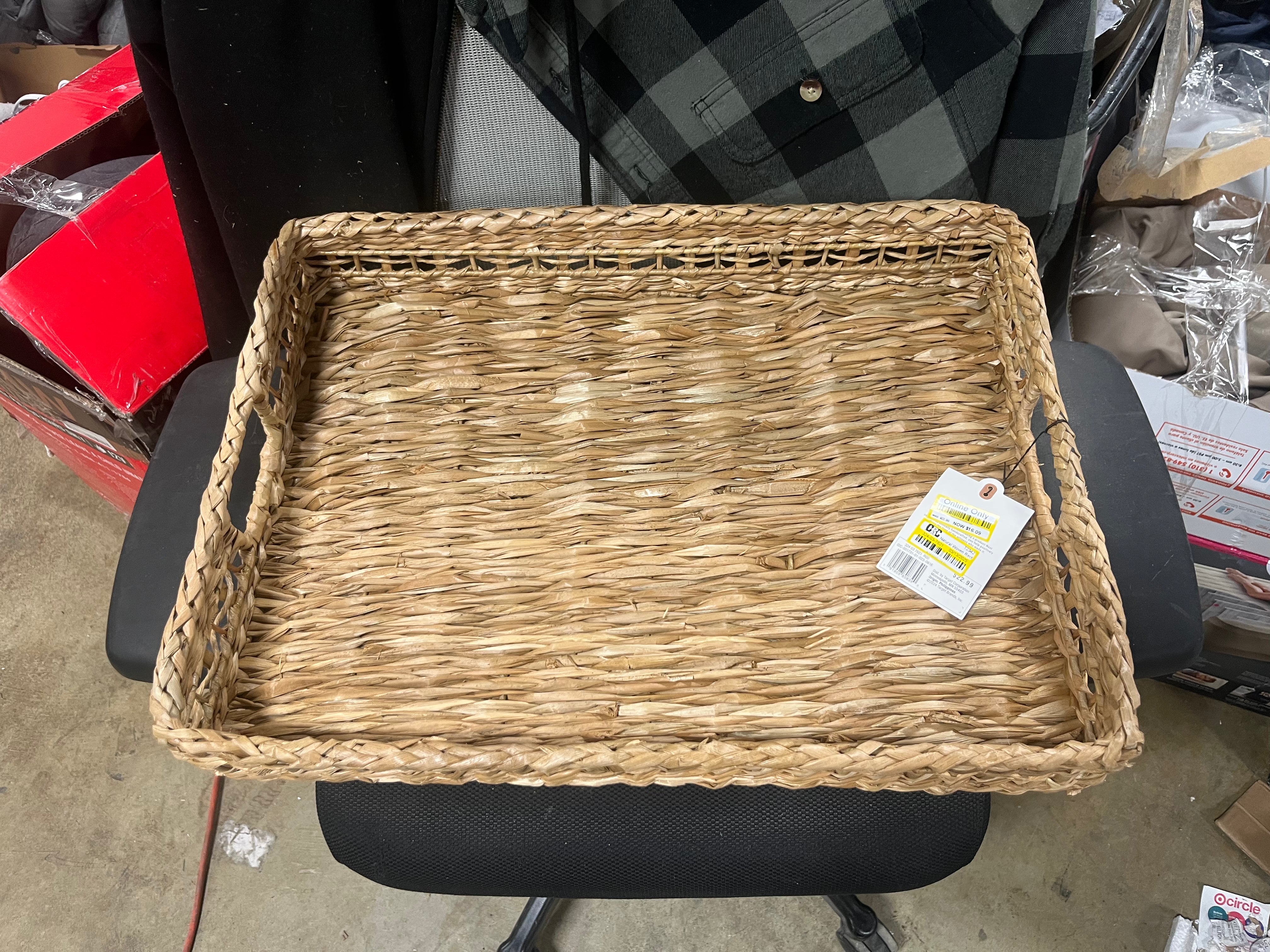 Natural Woven Rectangular Tray with Handles -  Artisanal, Farmhouse Style, Indoor/Outdoor Use