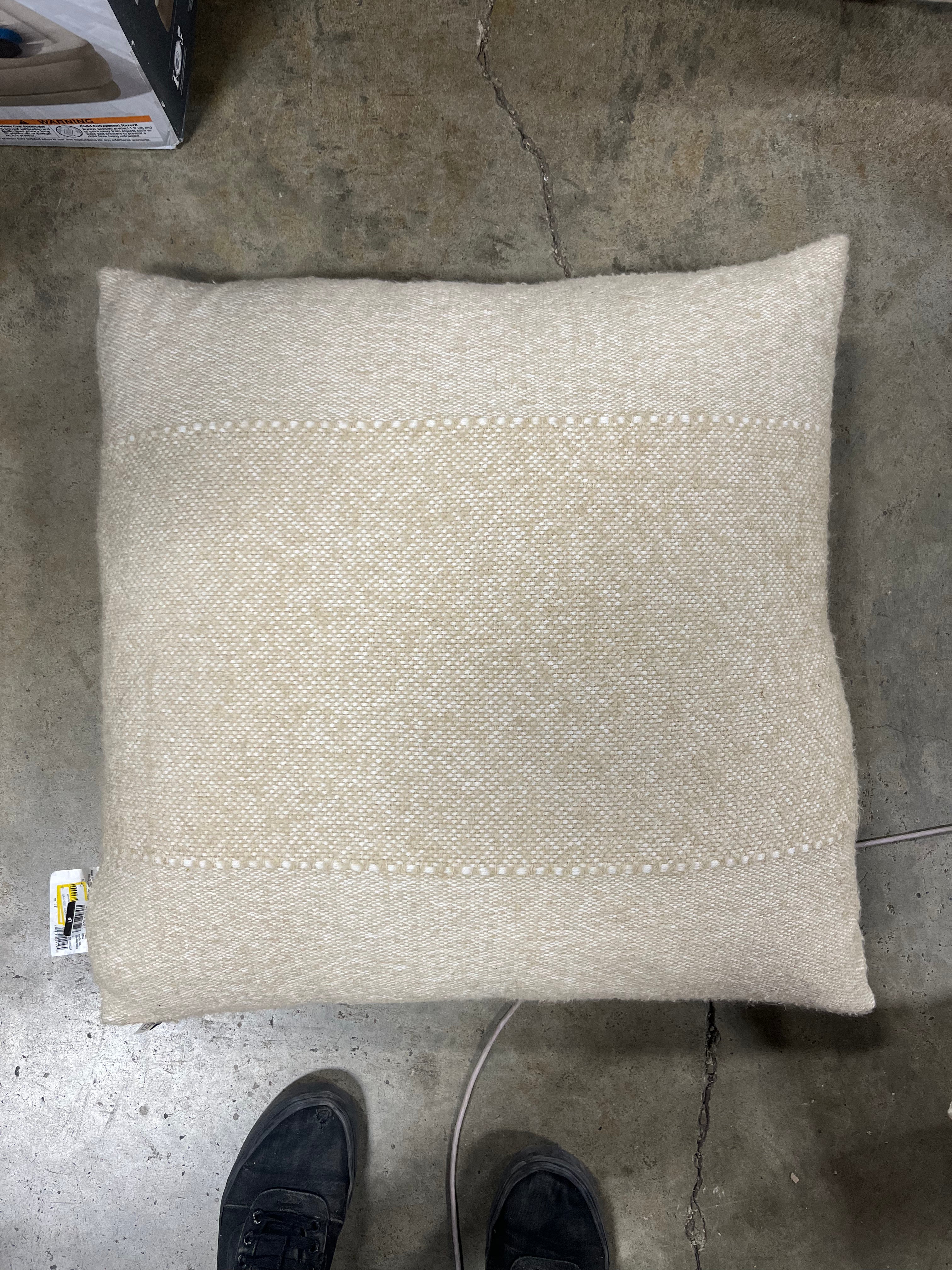 Block Stripe Square Throw Pillow Heathered Beige - Farmhouse Decor, Removable Cover