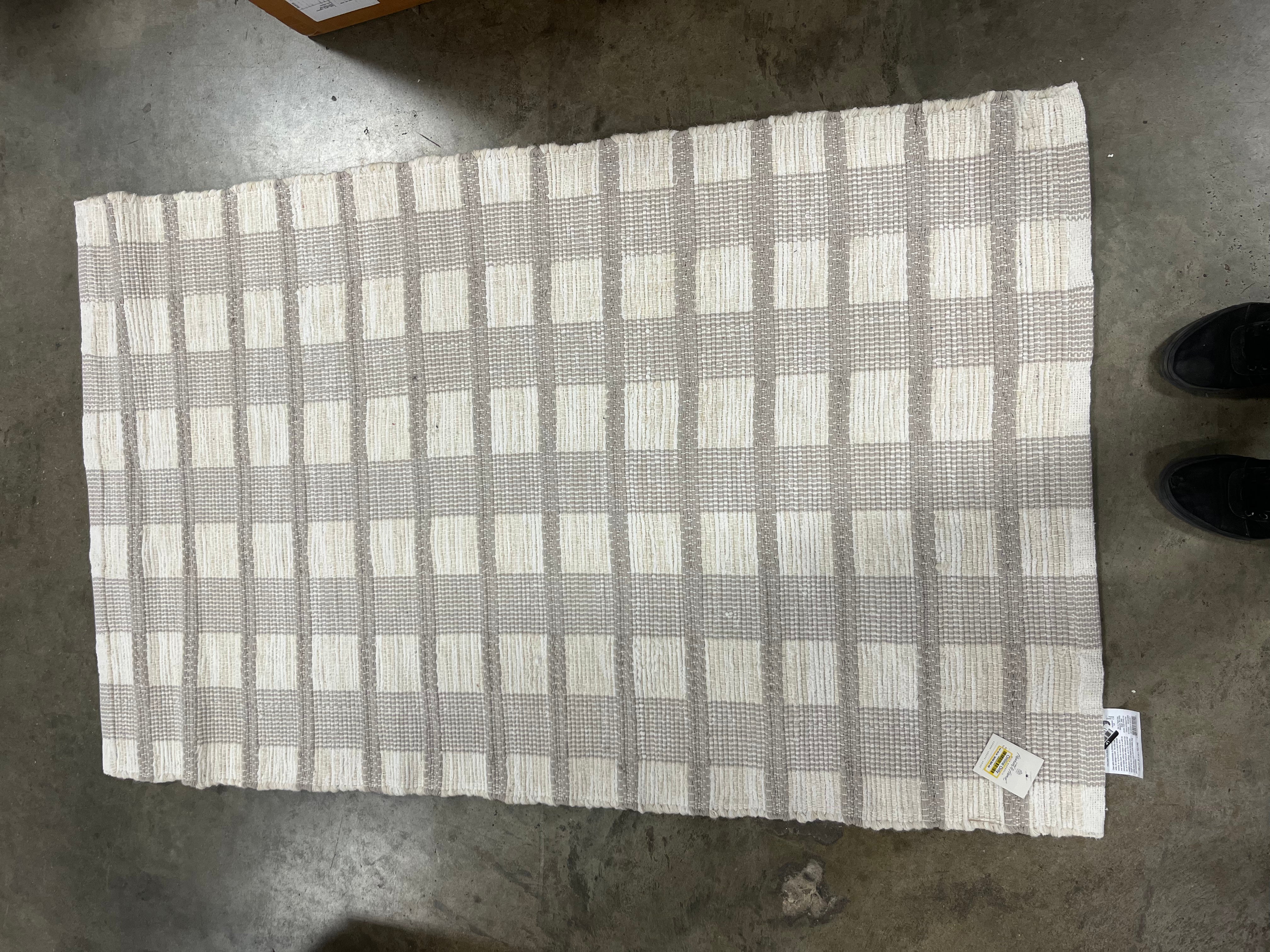 Rib Stripe Plaid Handmade Woven Area Rug Tan/Cream/Khaki 3'x5' Accent