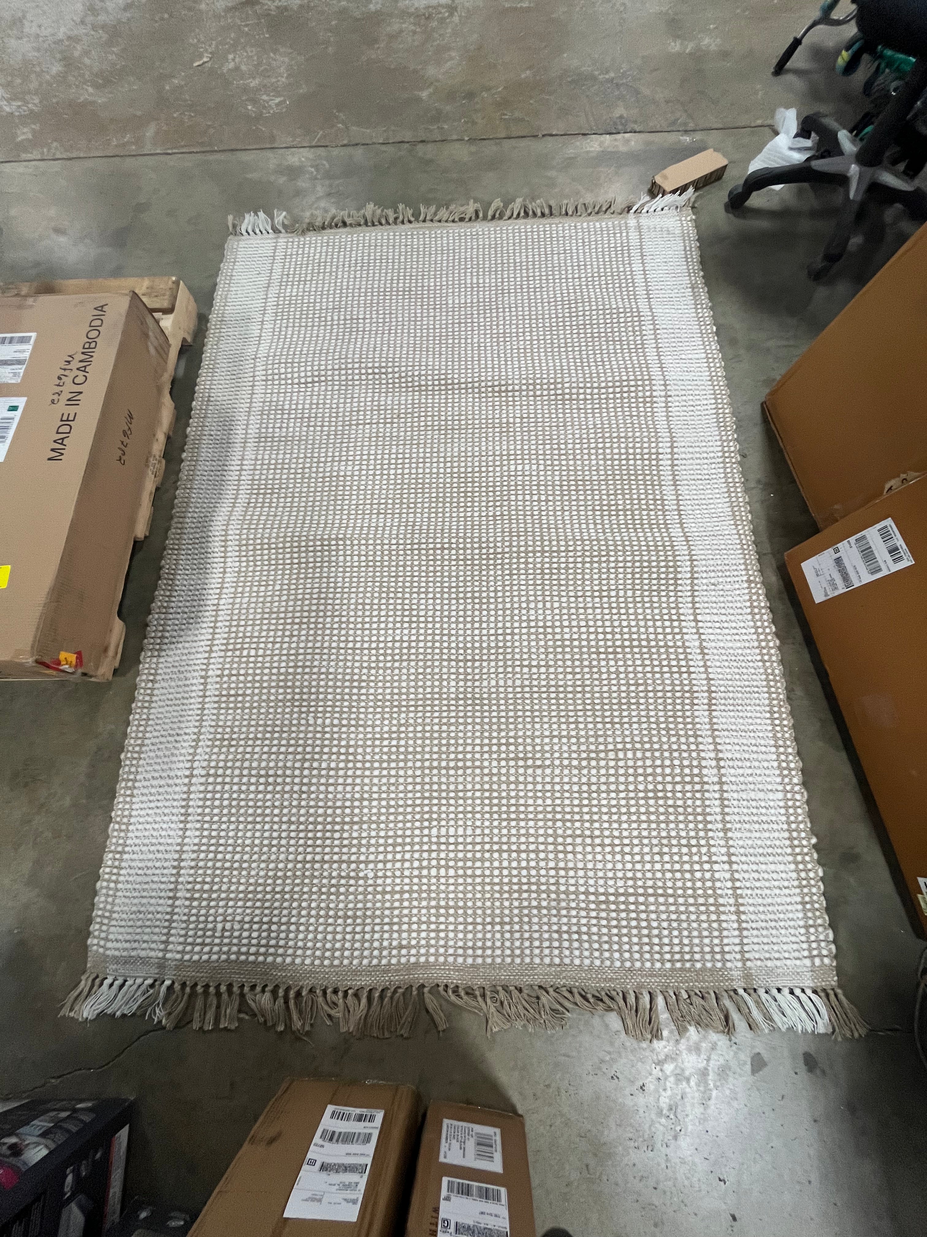 Wide Border Stripe Handmade Woven Area Rug Tan/Cream 5'x7' Area