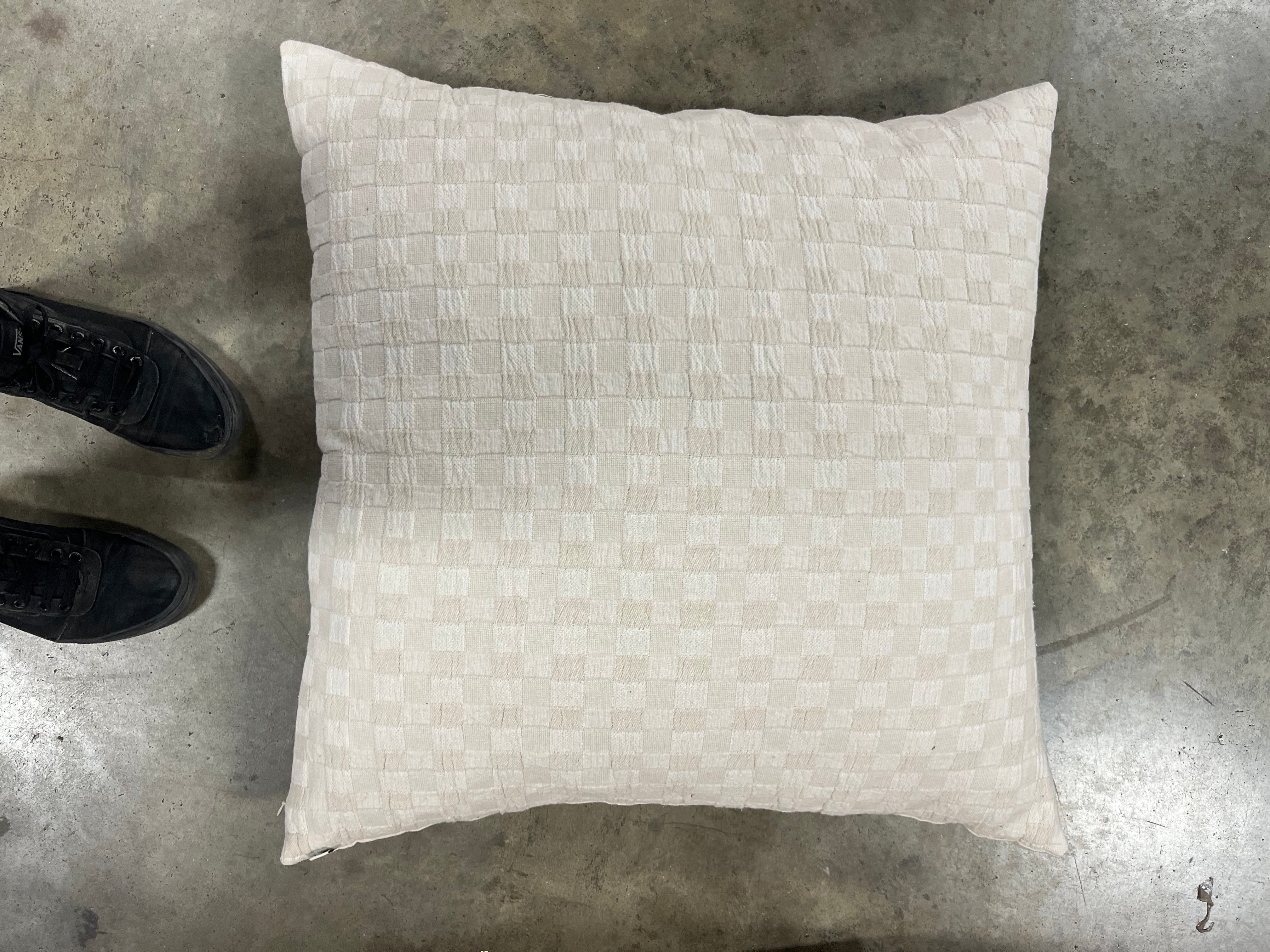 Checkerboard Textured Euro Pillow Beige - Farmhouse Throw Pillow, Cotton, Indoor Use