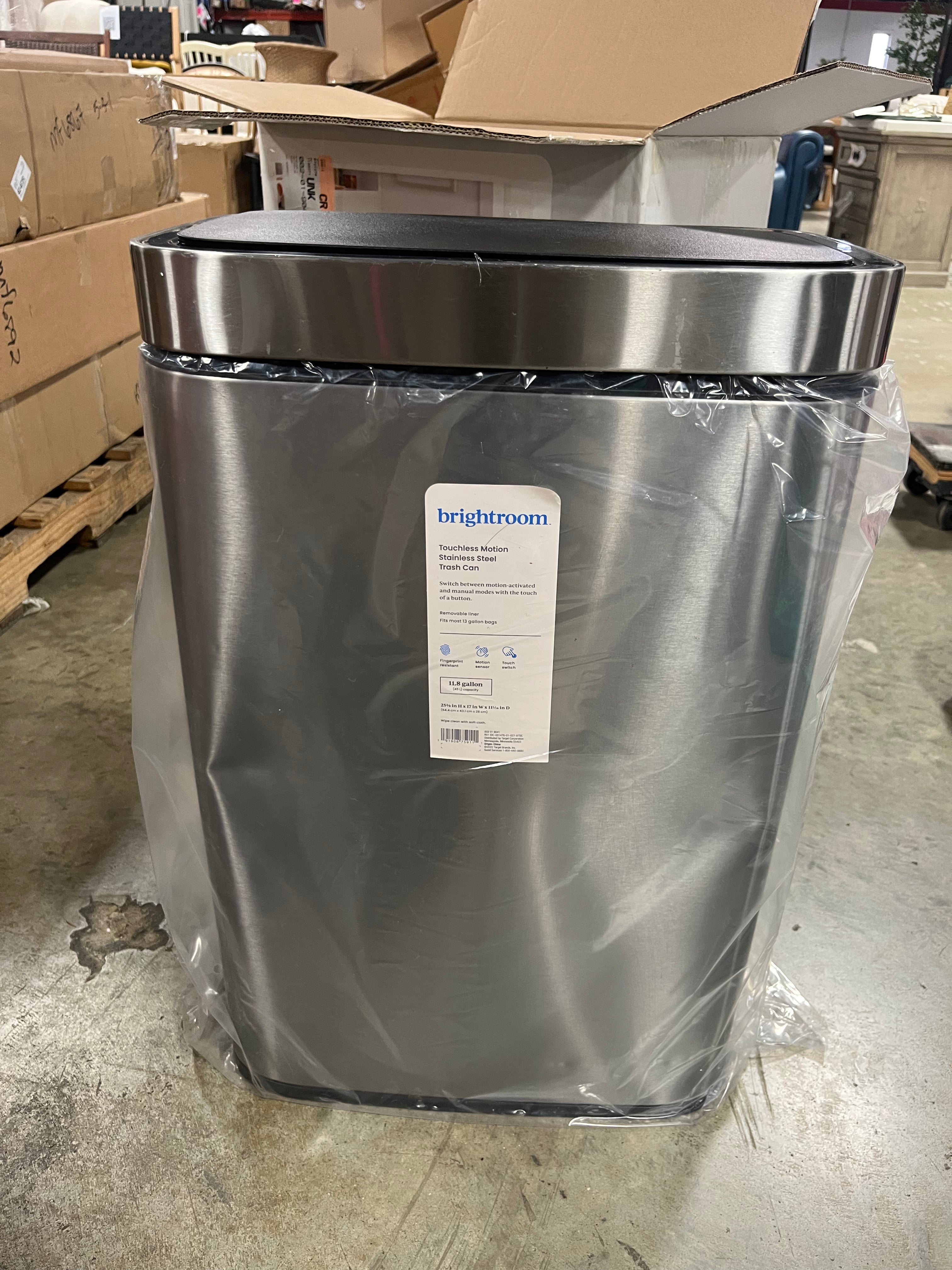 Motion Wastebasket with Liner - Stainless Steel Touchless Kitchen Trash Can, Silver