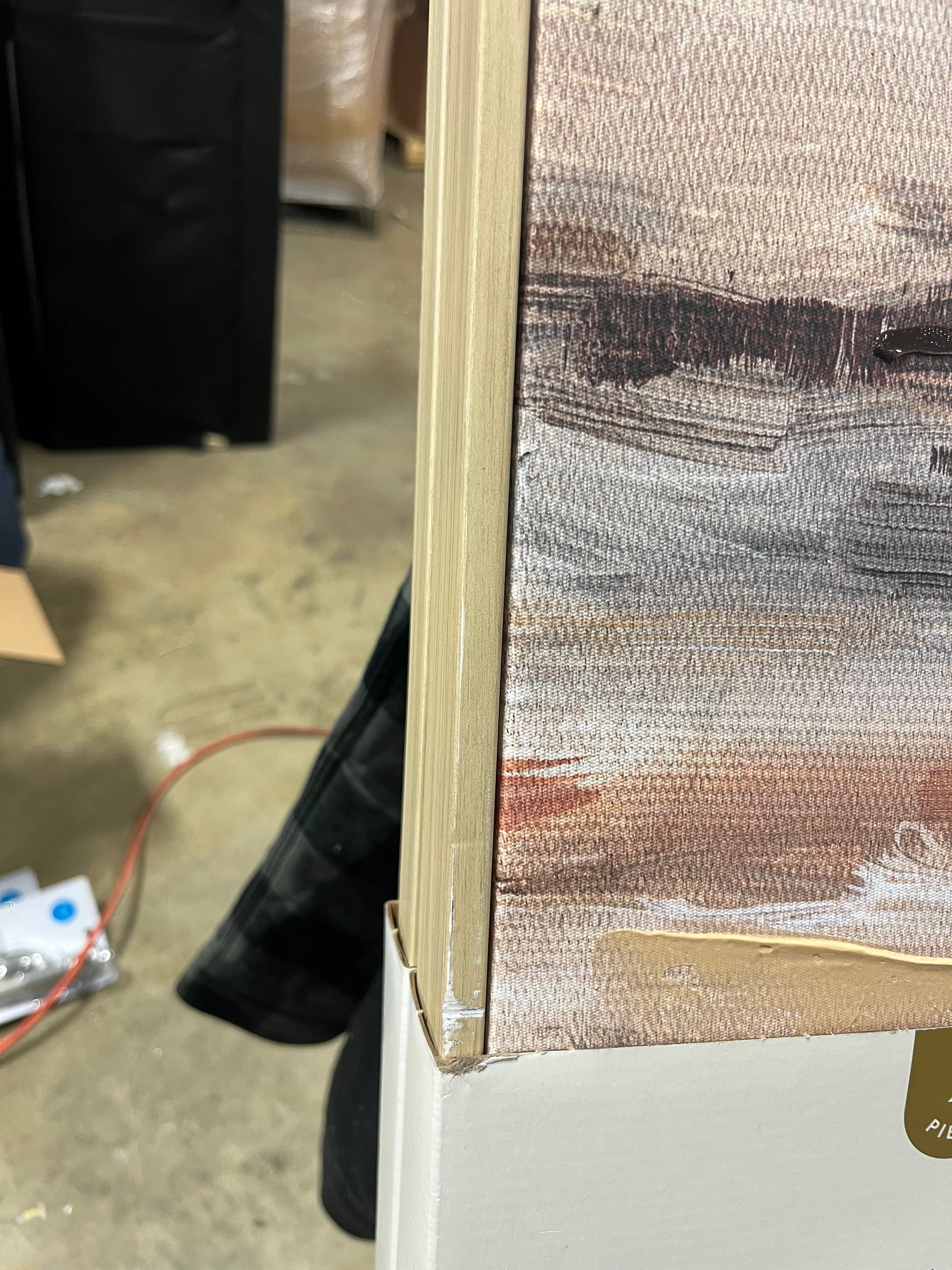 (Set of 2) Faded Landscape Framed Wall Canvases Natural - Polystyrene Frame, Blockprint Art