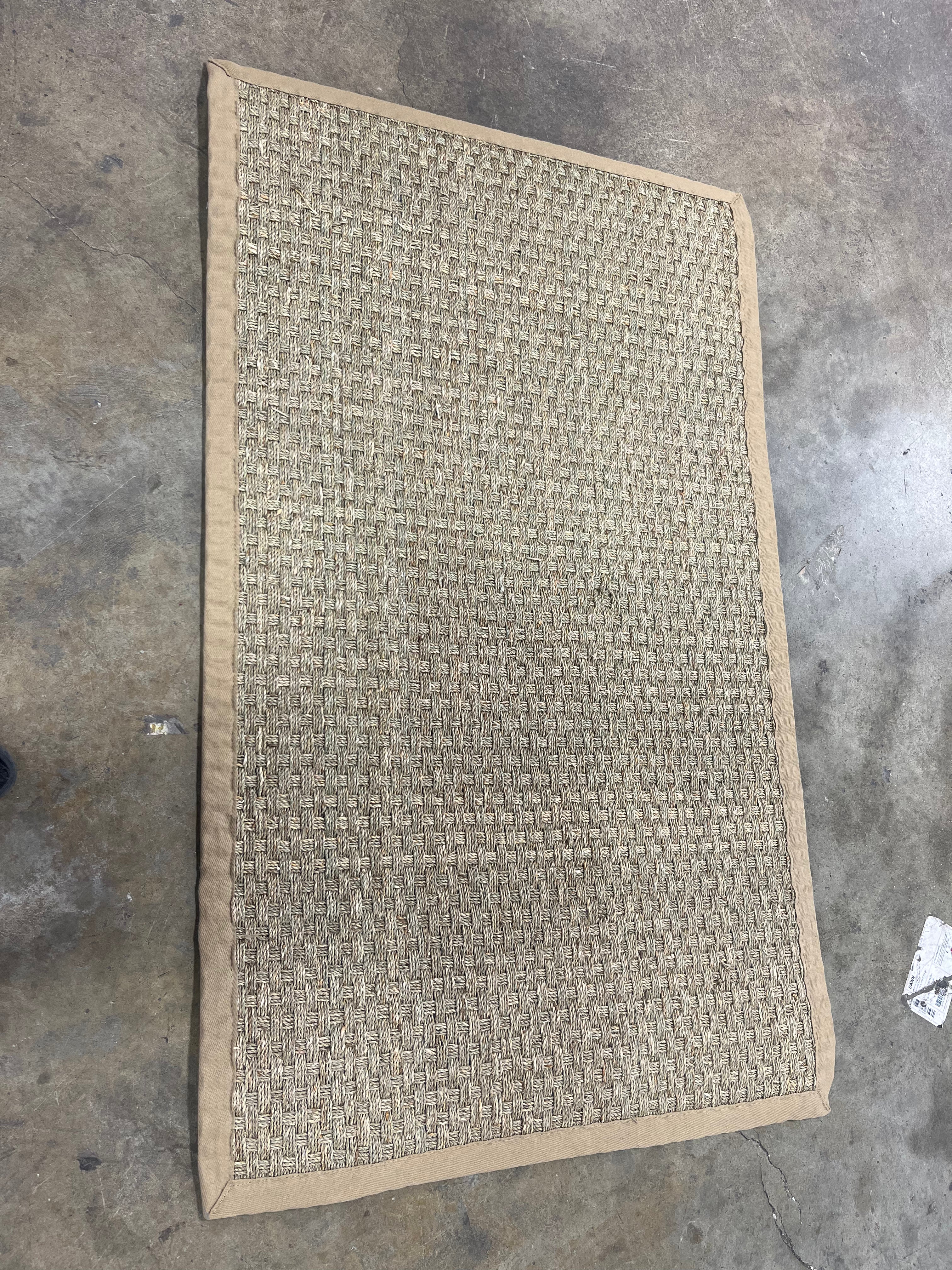 Natural Fiber Collection Accent Rug - 3' x 5', Natural & Beige, Border Basketweave Seagrass Design, Easy Care, Ideal for High Traffic Areas