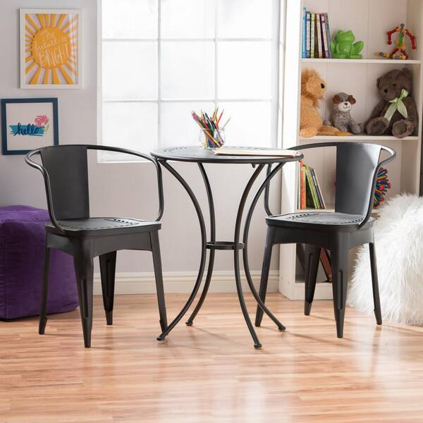 Black 3-Piece Metal Outdoor Bistro Set