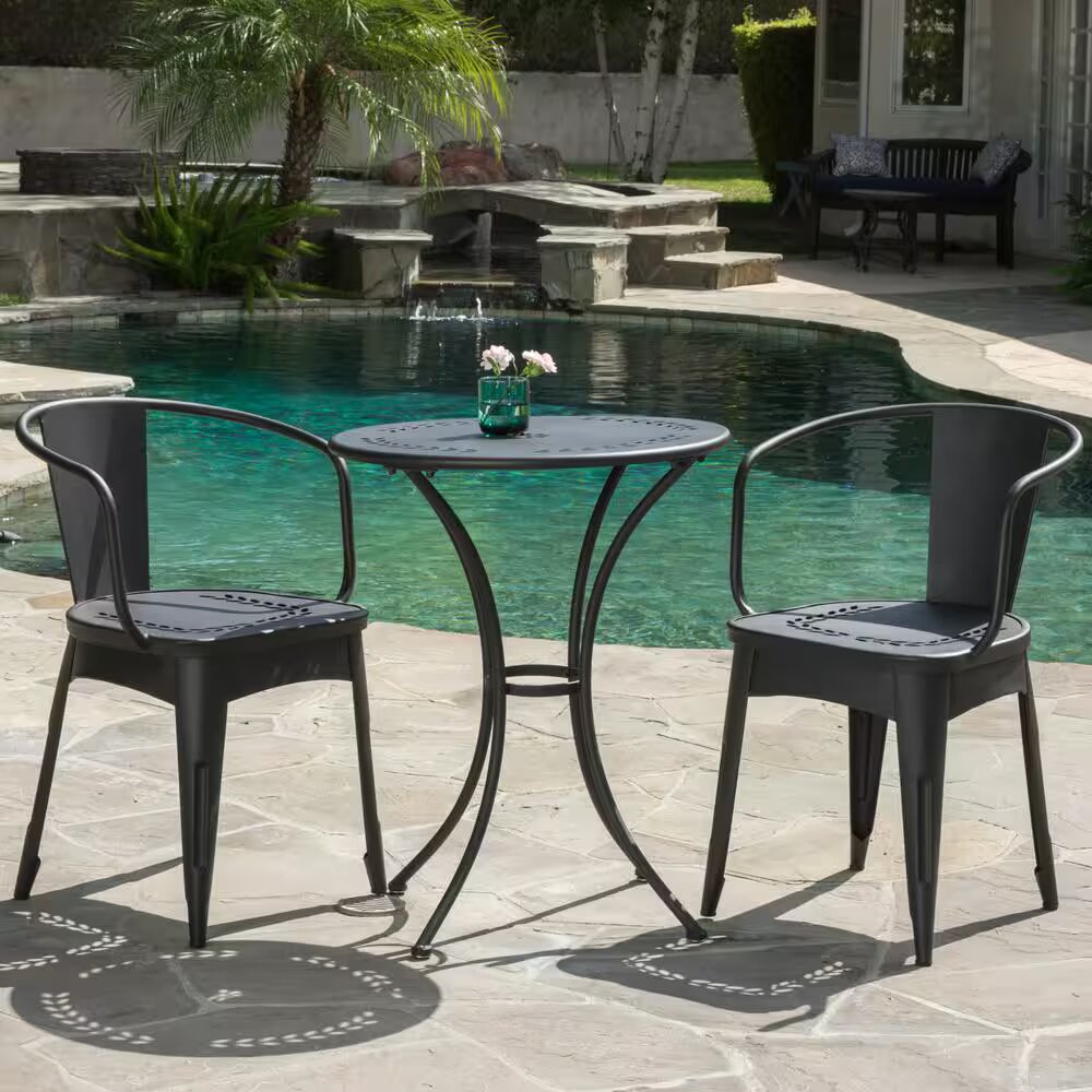 Black 3-Piece Metal Outdoor Bistro Set