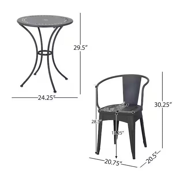 Black 3-Piece Metal Outdoor Bistro Set