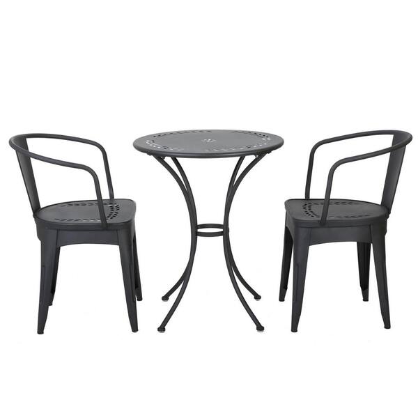 Black 3-Piece Metal Outdoor Bistro Set