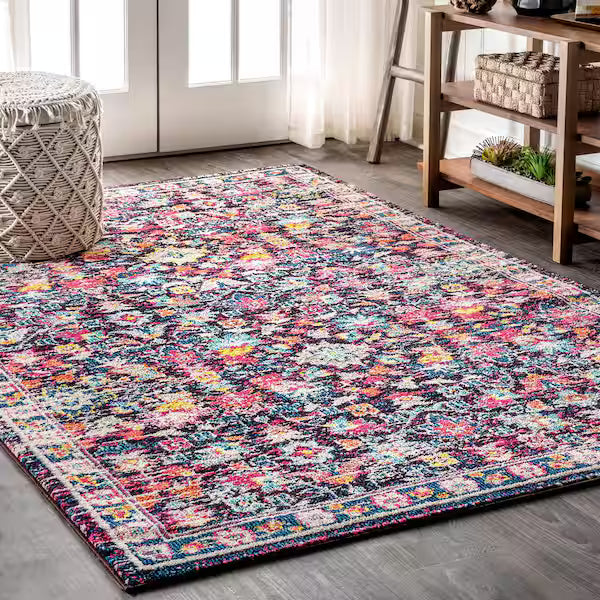 Modern Multi/Purple 8 ft. x 12 ft. Persian Boho Floral Area Rug
