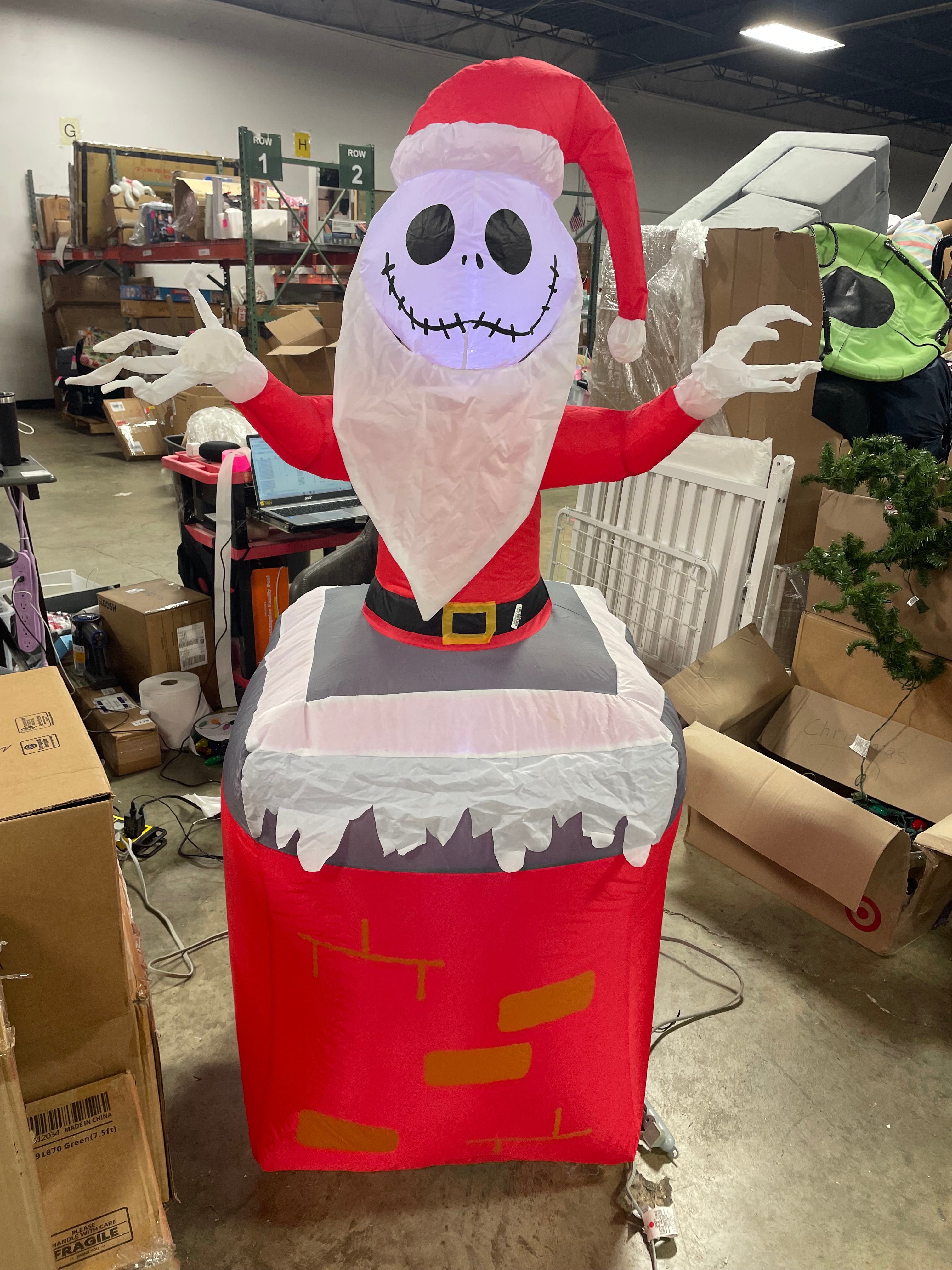 Slashed Inflatables Animated Christmas Airblown Inflatable Jack Skellington in Chimney, fi ...