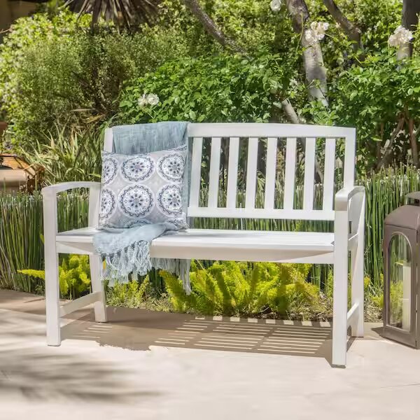 White Acacia Wood Outdoor Patio Bench