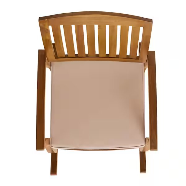 Selma Teak Finish Wood Outdoor Patio Rocking Chair with Cream Cushion