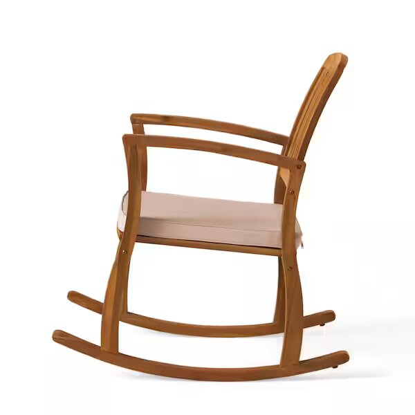 Selma Teak Finish Wood Outdoor Patio Rocking Chair with Cream Cushion