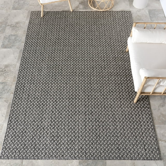 Camryn Herringbone Indoor/Outdoor Area Rug, 8' x 10', Camryn Light Grey