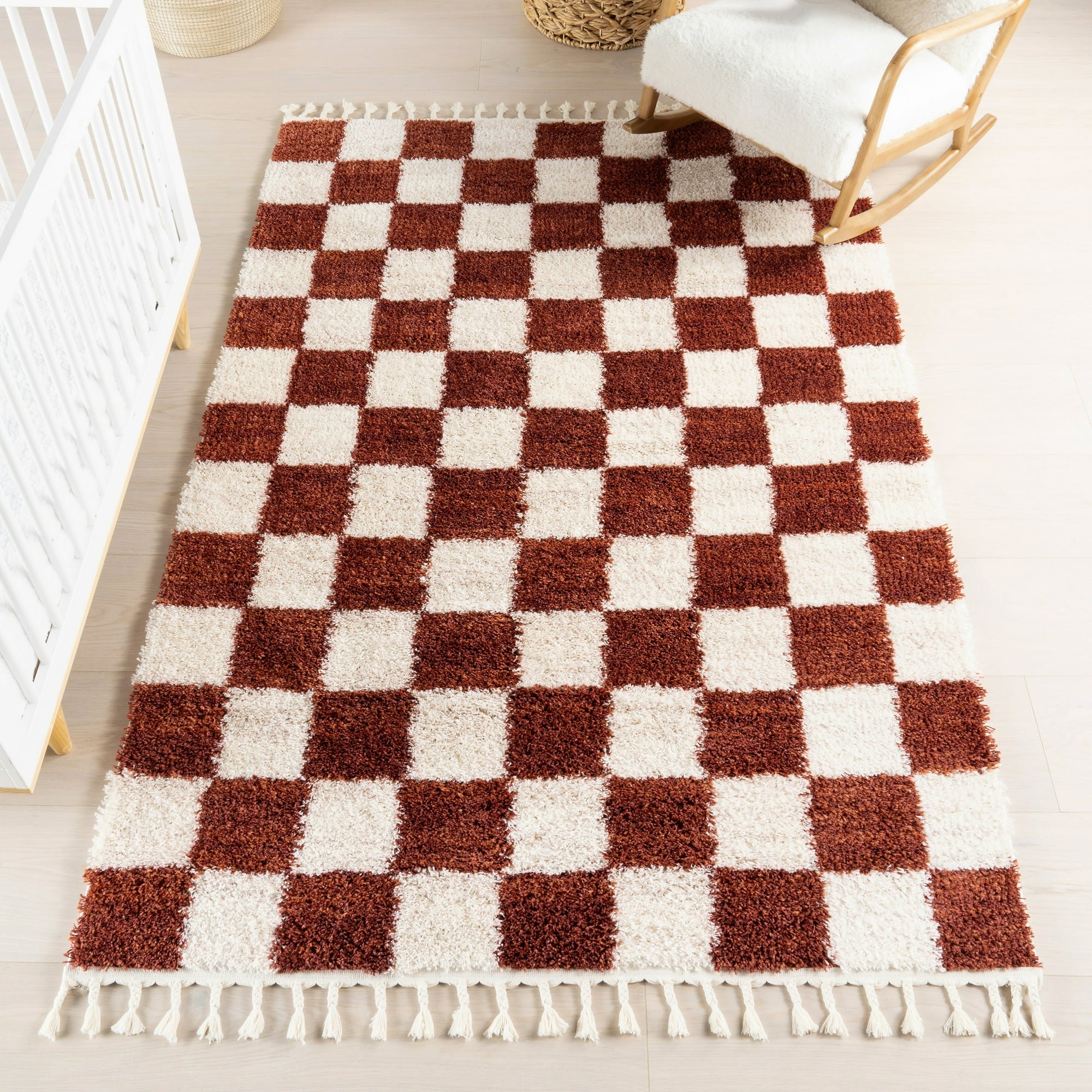 Carlisha Contemporary Checkered Area Rug, 7'10"x10' Red