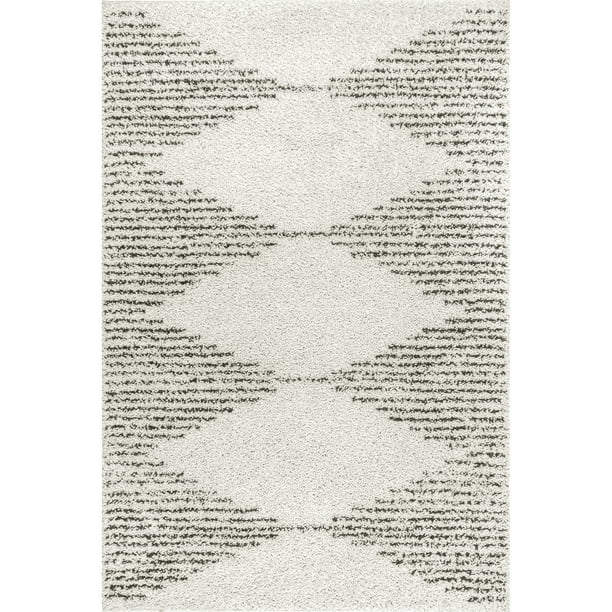 Scarlette Abstract Diamond Shag Off White Area Rug, 7.10 x 10