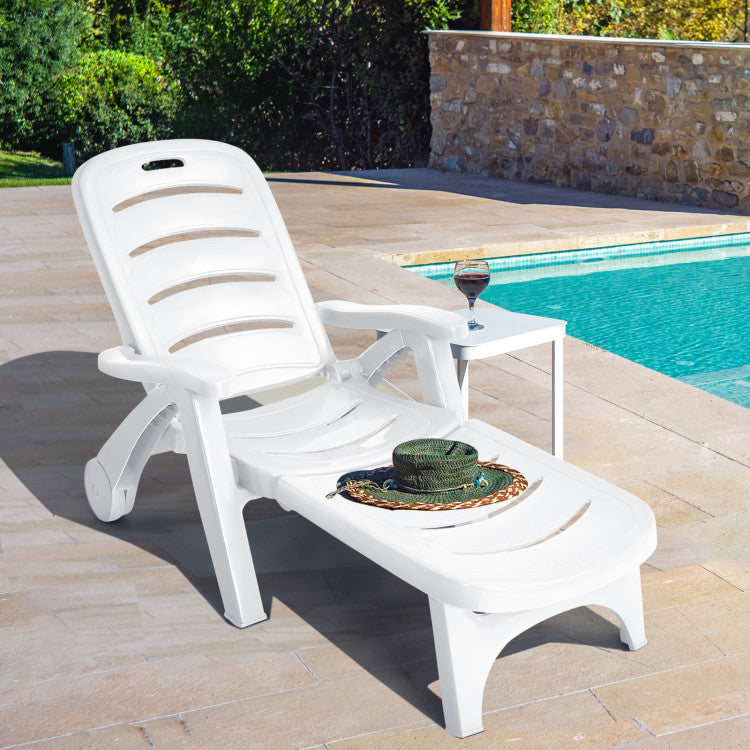 5 Position Adjustable Folding Lounger Chaise Chair with Wheels