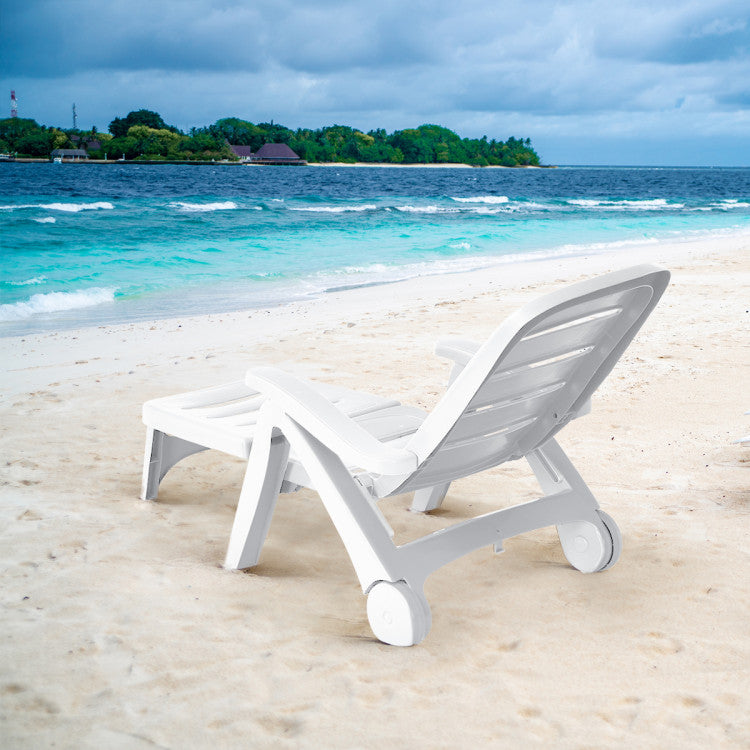 5 Position Adjustable Folding Lounger Chaise Chair with Wheels