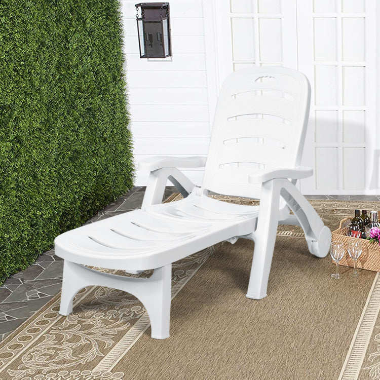 5 Position Adjustable Folding Lounger Chaise Chair with Wheels