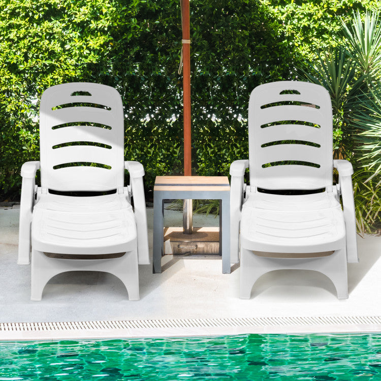 5 Position Adjustable Folding Lounger Chaise Chair with Wheels