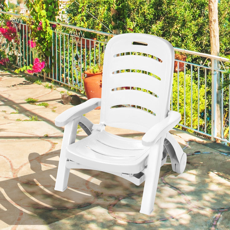 5 Position Adjustable Folding Lounger Chaise Chair with Wheels