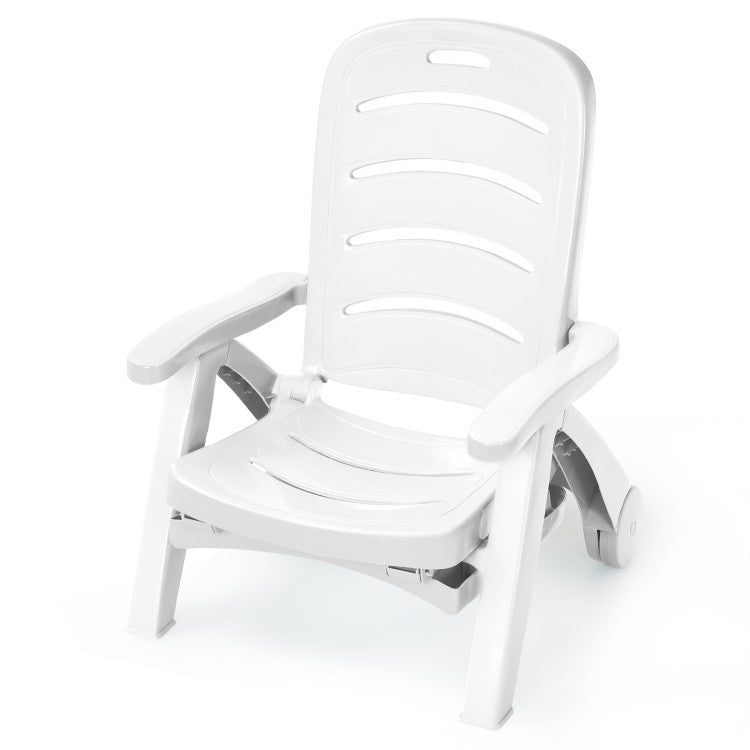 5 Position Adjustable Folding Lounger Chaise Chair with Wheels