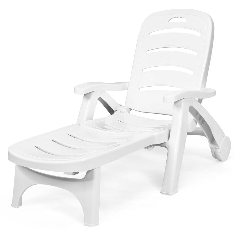 5 Position Adjustable Folding Lounger Chaise Chair with Wheels