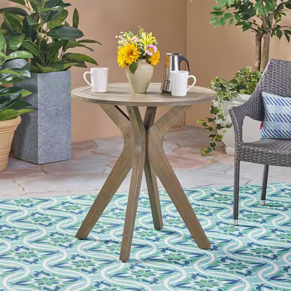 Outdoor Round Wood Side Table for Porch Patio Garden