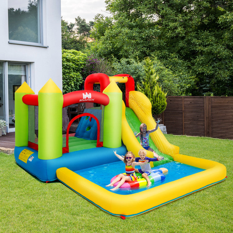 Inflatable Bounce House with Blower, Slide, Jumping Area & Basketball Hoop