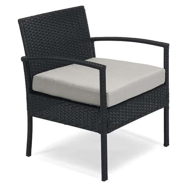 3-Piece Wicker Patio Conversation Set with Tan Cushions