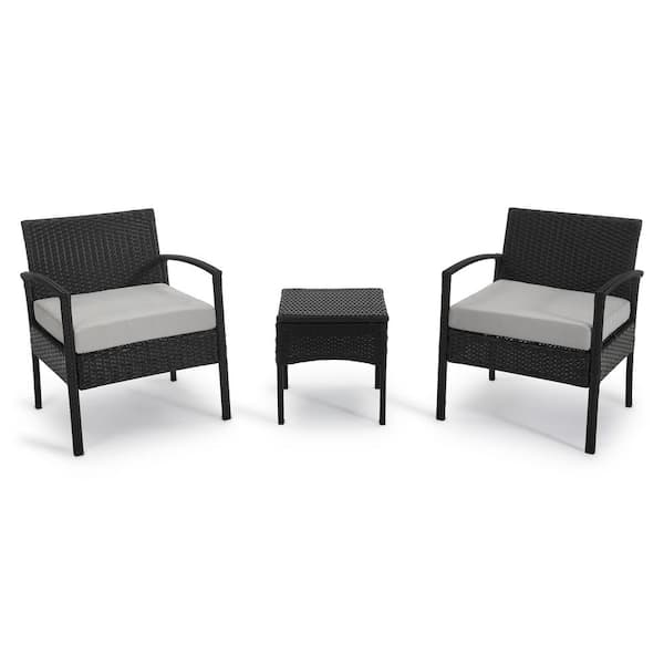 3-Piece Wicker Patio Conversation Set with Tan Cushions