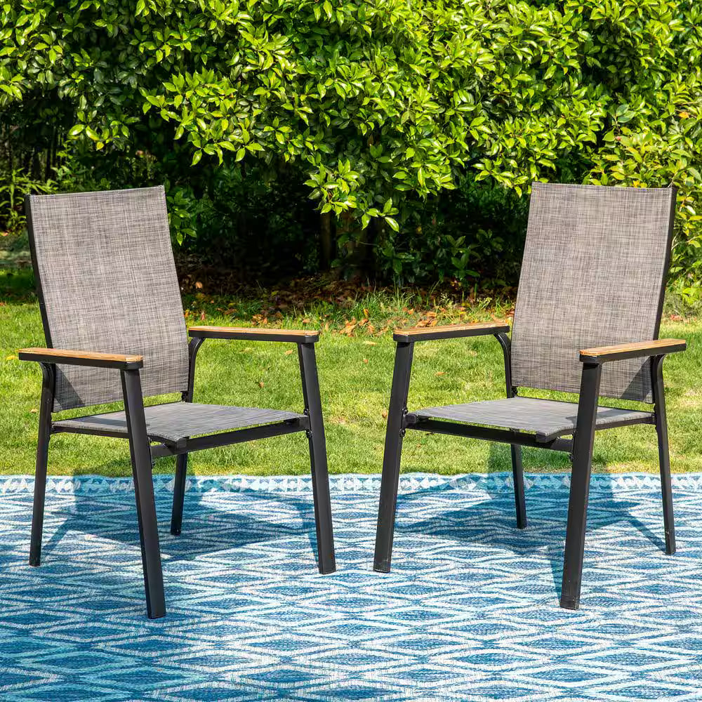 Black Stackable Lightweight Aluminum Patio Outdoor Dining Chair (2-Pack)