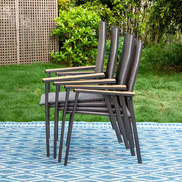 Black Stackable Lightweight Aluminum Patio Outdoor Dining Chair (2-Pack)