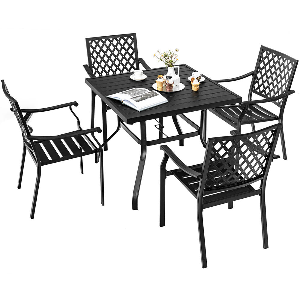 2-Piece Patio Dining Stackable Chairs Armrest