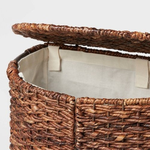 Woven Abaca Lidded Halfmoon Hamper Brown