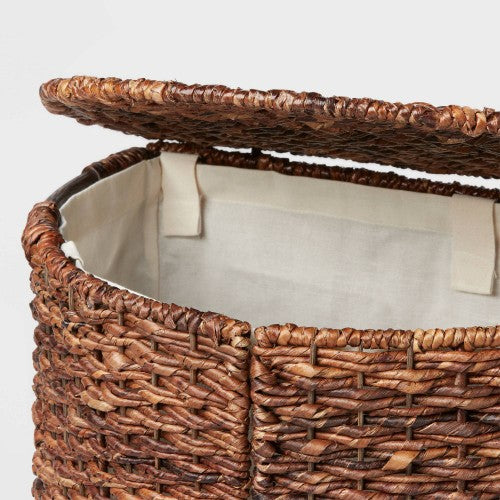 Woven Abaca Lidded Halfmoon Hamper Brown - Brightroom