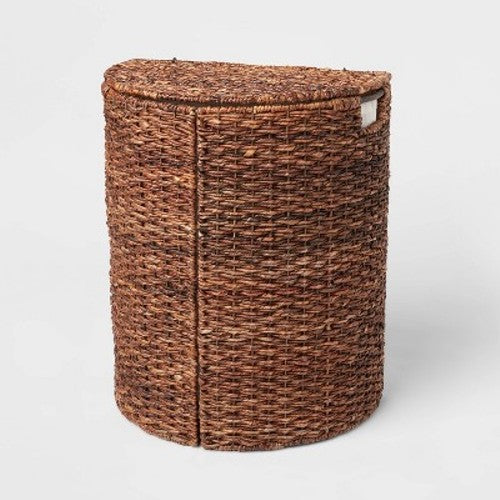 Woven Abaca Lidded Halfmoon Hamper Brown