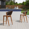 Patio Bar Stool Rattan Bar Height Chair Counter Stool with Backrest and Cushion, Set of 2