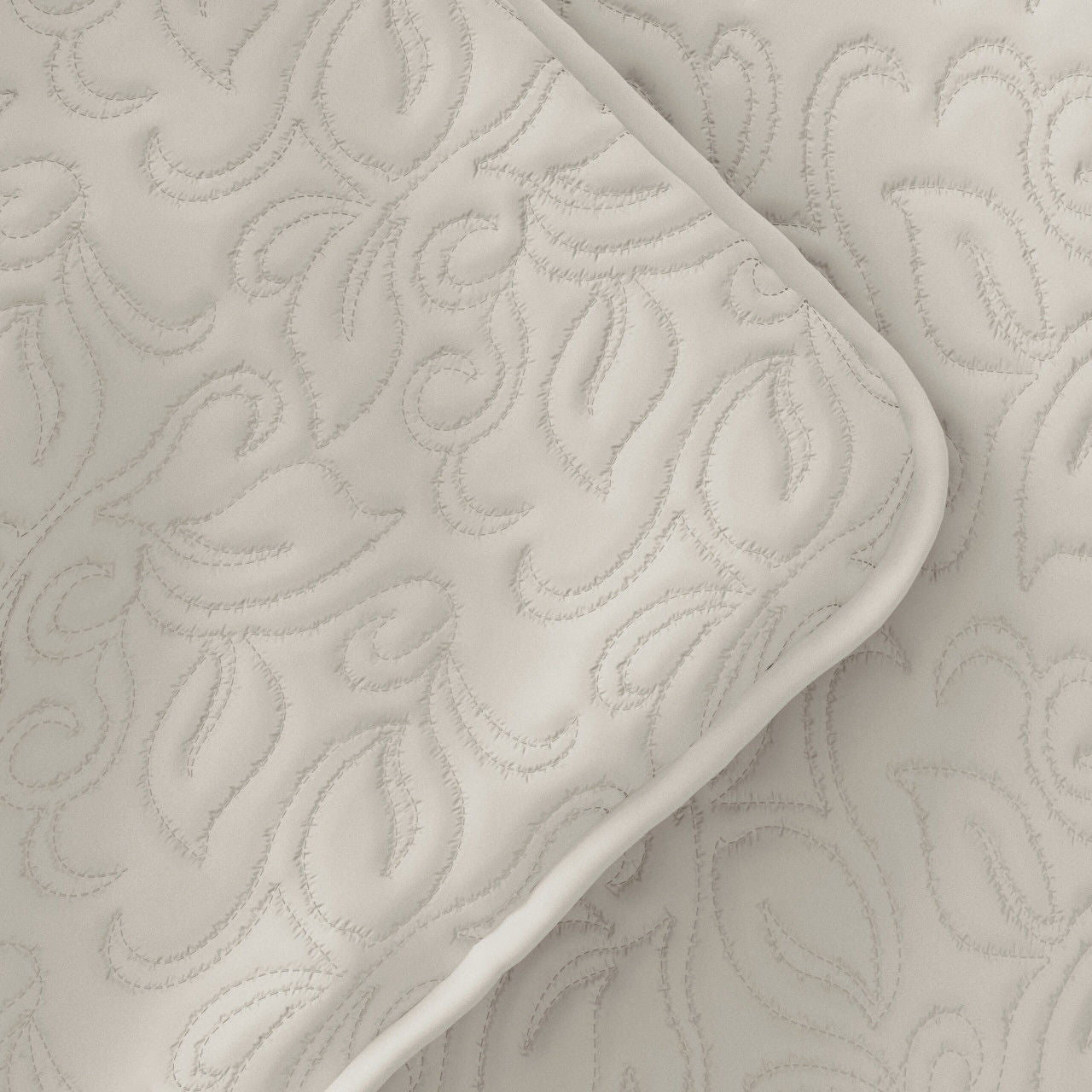 Quilted Coverlet Set In Solid Color Floral Stitch Full/Queen