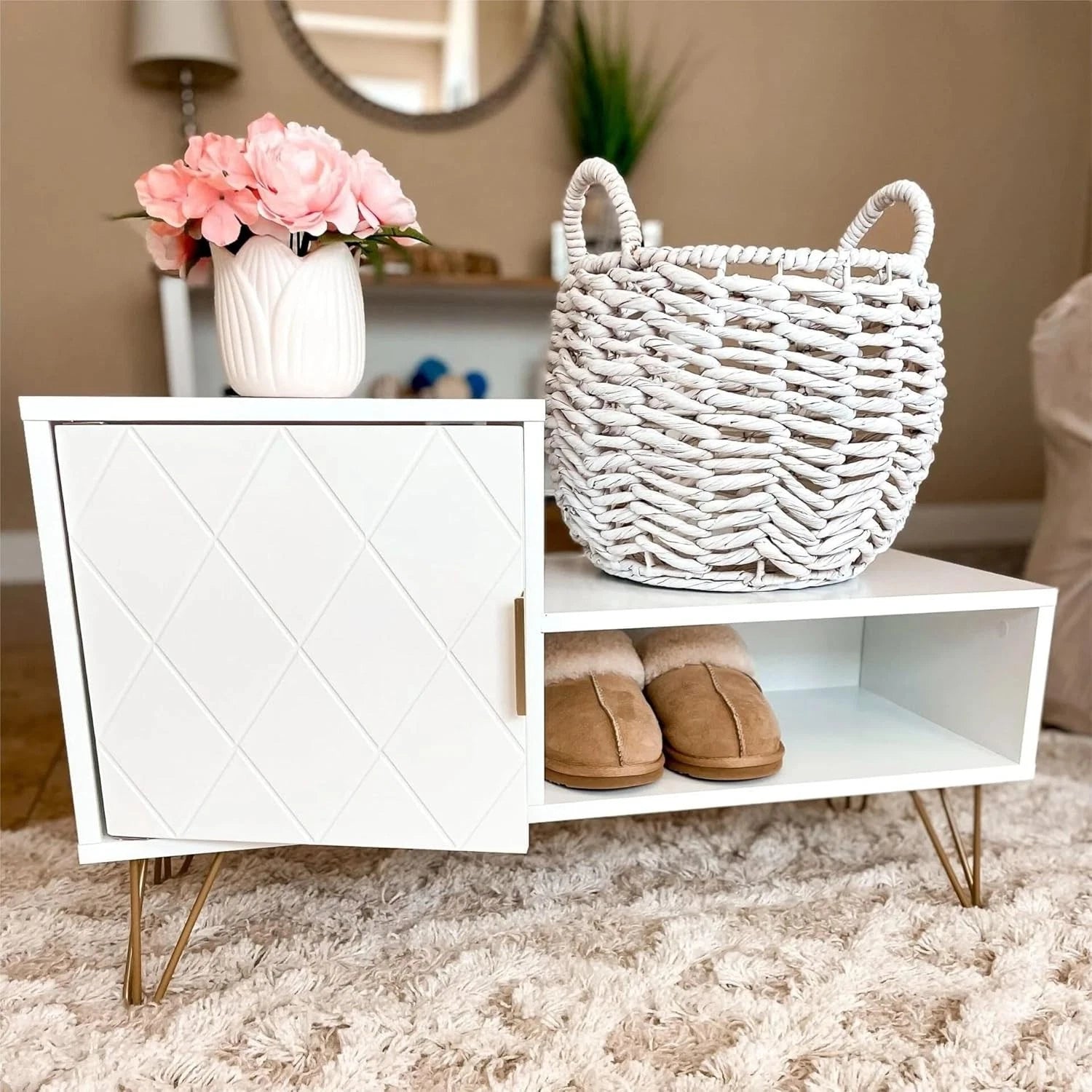 Entryway Shoe Bench, Storage Bench, White