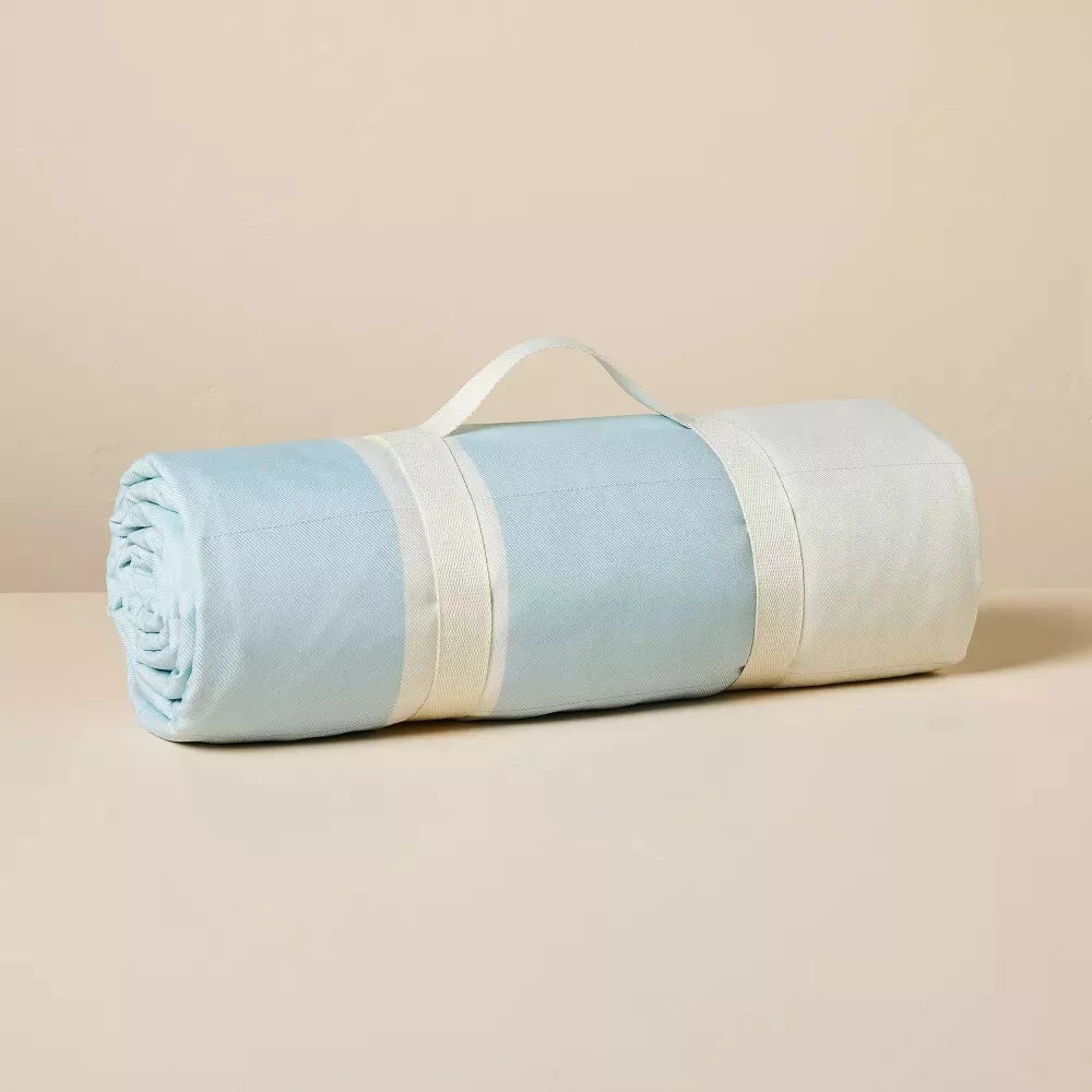 Bold Stripe Picnic Blanket Cream/Light Blue/Red