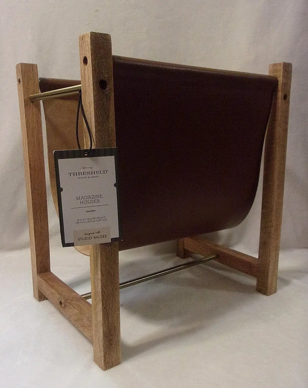 Wood and Leather Magazine Holder Stand Natural Target