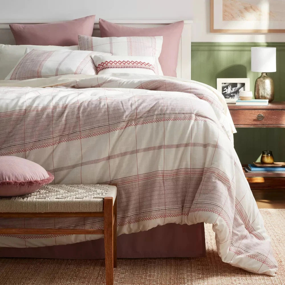8-Piece Comforter Set Boho Striped OEKO-TEX, Mauve, King