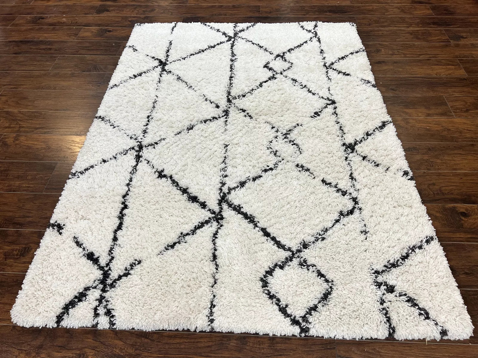 Modern Shag Rug Ivory and Black Area Rug