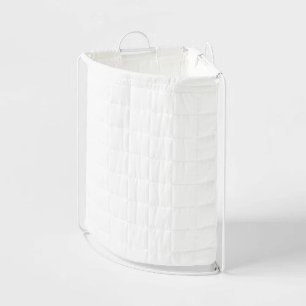 Quilted Collapsible Corner Kids' Laundry Basket Hamper Canvas White
